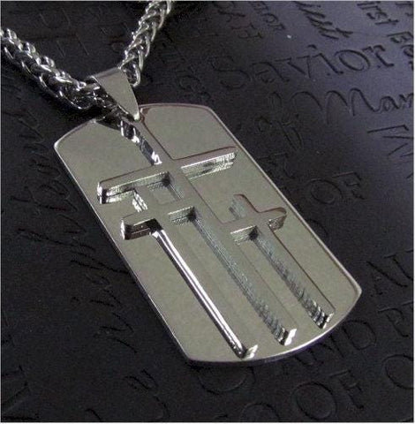 3 crosses dog tag silver gold calvary 3 triple cross medallion stainless steel heavy braided chain three crosses on calvary cross jesus