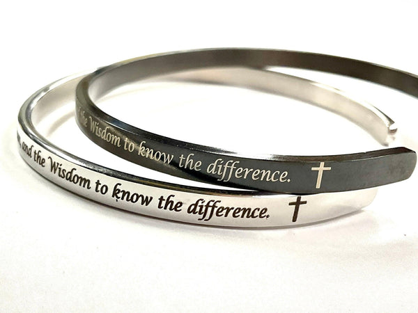 Thin Black and Silver Serenity Prayer Cuff Bracelet All Stainless Steel Bangle Engraved Cuff - Thin Black And Silver Cuff Bracelet