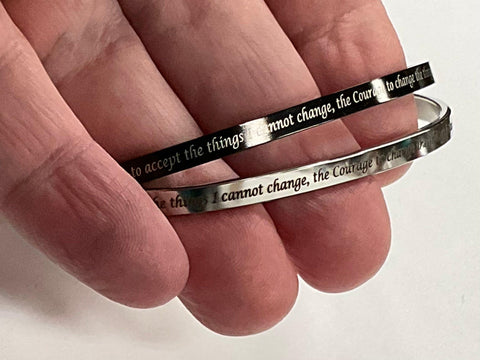 Thin Black and Silver Serenity Prayer Cuff Bracelet All Stainless Steel Bangle Engraved Cuff - Thin Black And Silver Cuff Bracelet
