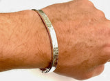 Pure silver bracelet hammered men womens thick raised pattern bangle cuff heavy jewelry