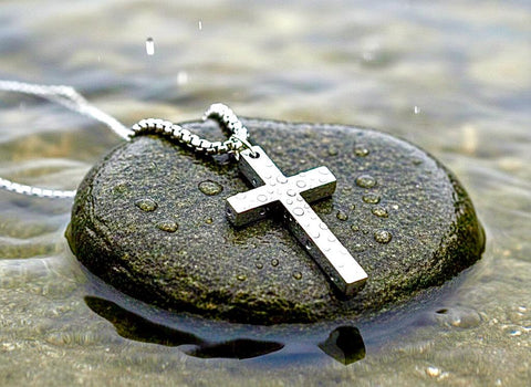 Solid Sterling Silver Cross Necklace, S925, with Box Chain