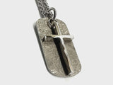 Engraved jesus image dog tag necklace with overlaying cross waterproof medallion with heavy keel chain for men