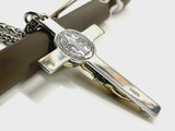 Solid sterling saint benedict cross silver gold crucifix of jesus christ S925 necklace men man women catholic orthodox religious san benito