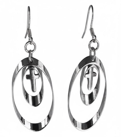Sterling Silver 2 Hoop Dangle Earrings Drop Dangle for Woman Girls Cross Jesus Jewelry Jewellery