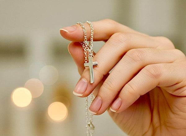 Light and Thin Solid Sterling Silver Cross S925 Stamp Accent Stainless Steel Necklace for Men Old World Silver Necklace Cross
