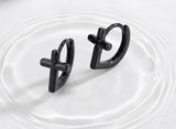 Black Sterling Silver Cross Hoop Cuff 925 Earrings Small Hinged Design Classic Mens Gothic Alluringly Punk Cross for Girls Jewelry for Women