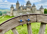 Solid Sterling Silver Cross Blue Zircon Earrings Sacred Heart Dangle S925 Hypoallergenic Elegant Dainty Sparkling Jewelry young girls women