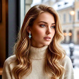 Turquoise Cross Hoop Earrings Gold over Solid Sterling Silver Classic Western Style Crosses of Jesus Jewelry Modern Wedding Woman