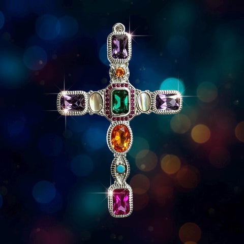 Solid Sterling Silver Colored Stone Cross Antiqued Necklace S925 Pendant for Women Cast Jewelry link Chain Jewellery for Girls
