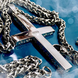 Solid Sterling Silver Cross S925 with Black Accent Stainless Steel Chain necklace for Men Women Old World Cross 2 Color Wheat Chain Jesus