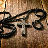 black cross necklace obsidian hematite black mens ancient old world pendant waterproof stainless steel boys box chain crucifix man jewelry