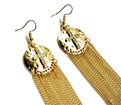 Silver or Gold Hammered Cross Earrings long chains CZ Zircon Crucifix Swag Bling Earrings Woman Cross Girls Drop Dangle Christian Jewelry Jewellery
