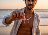 Handmade Hammered Stainless Steel Cross Necklace, Waterproof