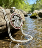 Solid sterling silver necklace jesus 14 stations of the cross via dolorosa way of sorrow red zircons S925 heirloom catholic
