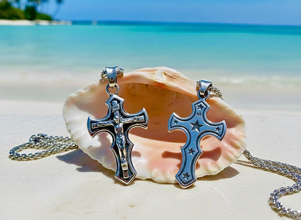 Solid Sterling Silver Cross and Chain Celtic Viking Vine Crucifix Necklace for Women Old World Catholic Silver S925 Cross Chain Jesus