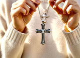 925 Mother of Pearl Cameo Cross Necklace Pure Solid Sterling Silver Carved Inlay Accent for Man Women Old World Box Chain Catholic Jesus