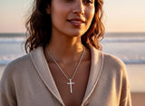 Handmade Hammered Stainless Steel Cross Necklace, Waterproof