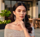 Solid Sterling Silver 3 Strand Cross Tassel Earrings Chain Dangle Studs Antiqued S925 Boho Wedding Jewelry Simple Cross of Jesus Crucifix