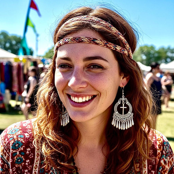 Silver or Gold Bohemian Tassel Cross Earrings Hippie Boho Woman Cross Silver Gold Girls Drop Dangle Jewelry