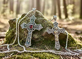 Irish Celtic Solid Sterling Silver Cross Natural Red Garnet Necklace S925 Pendant for Women Cast Jewelry link Chain Jewellery for Girls