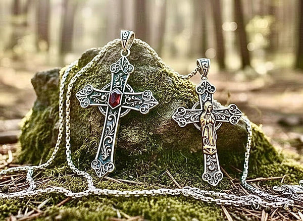Irish Celtic Solid Sterling Silver Cross Natural Red Garnet Necklace S925 Pendant for Women Cast Jewelry link Chain Jewellery for Girls