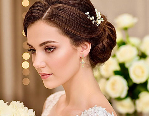 Gold cross earrings rainbow zircon hoop with dangle multi color cz for women girls weddings bridesmaid jewellery jewelry