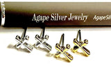 Contemporary Cross Earrings in Silver or Gold in a Modern flowing Design