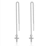 Silver Chain Cross Earrings Modern Small Long Drop Dangle Design for Women Girls Cross of Jesus Christian Jewelry jewellery