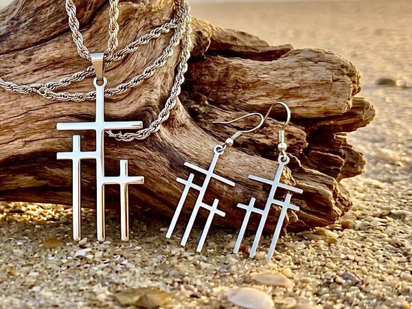 Calvary Three Cross Necklace & Earring Set – Exclusive Faith Jewelry