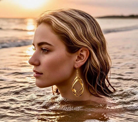 Infinity twist 2 hoop gold earrings drop for women