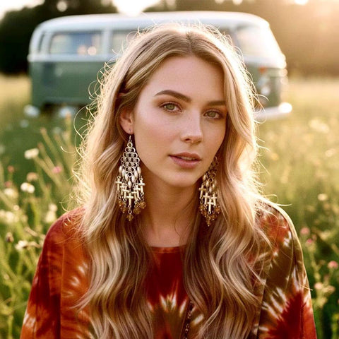 Silver 7 Cross Earrings Pearl and Dark Yellow Glass Iridescent Dichromatic Bohemian Boho Tassel Cross Dangle Hippie Woman Girls Drop Jewelry