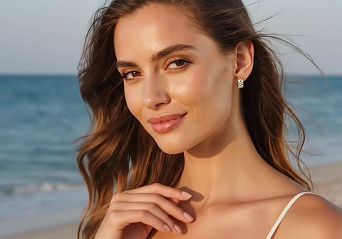 Multi color CZ gold hoop cuff earrings for weddings bridesmaid stud inlay for women girls rainbow colors jewellery jewelry