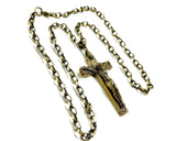 Men's Brass Crucifix Necklace | Thick Cross Bronze Link Chain
