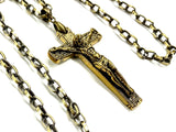 Men's Brass Crucifix Necklace | Thick Cross Bronze Link Chain