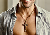 Men's Brass Crucifix Necklace | Thick Cross Bronze Link Chain