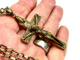Men's Brass Crucifix Necklace | Thick Cross Bronze Link Chain