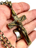 Men's Brass Crucifix Necklace | Thick Cross Bronze Link Chain